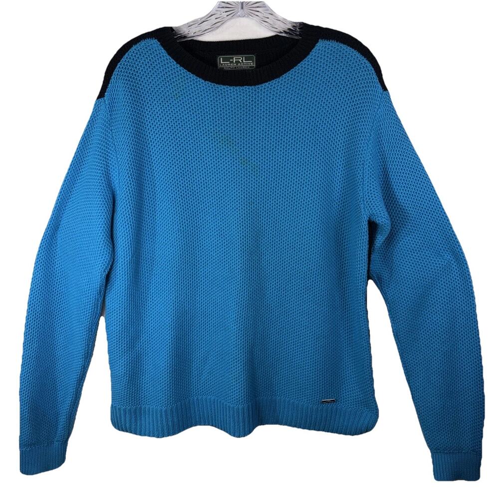 Lauren Ralph Lauren Vintage Large Blue Black sweater Waffle Weave Color Block